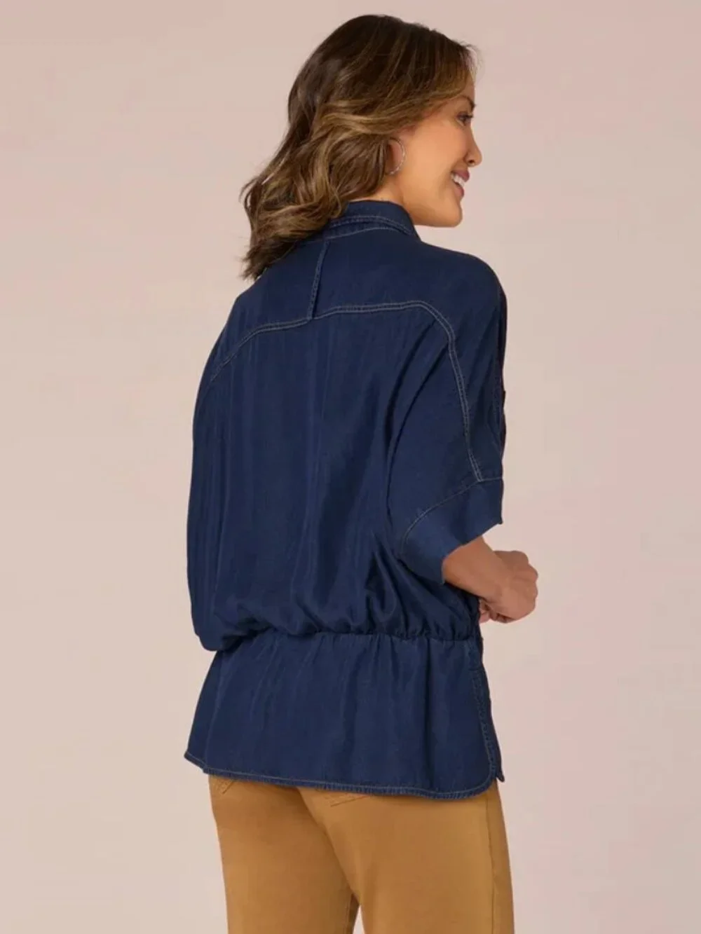 Democracy | Shirttail Hem Peplum Patch Pocket Shirt in Indigo, Size M